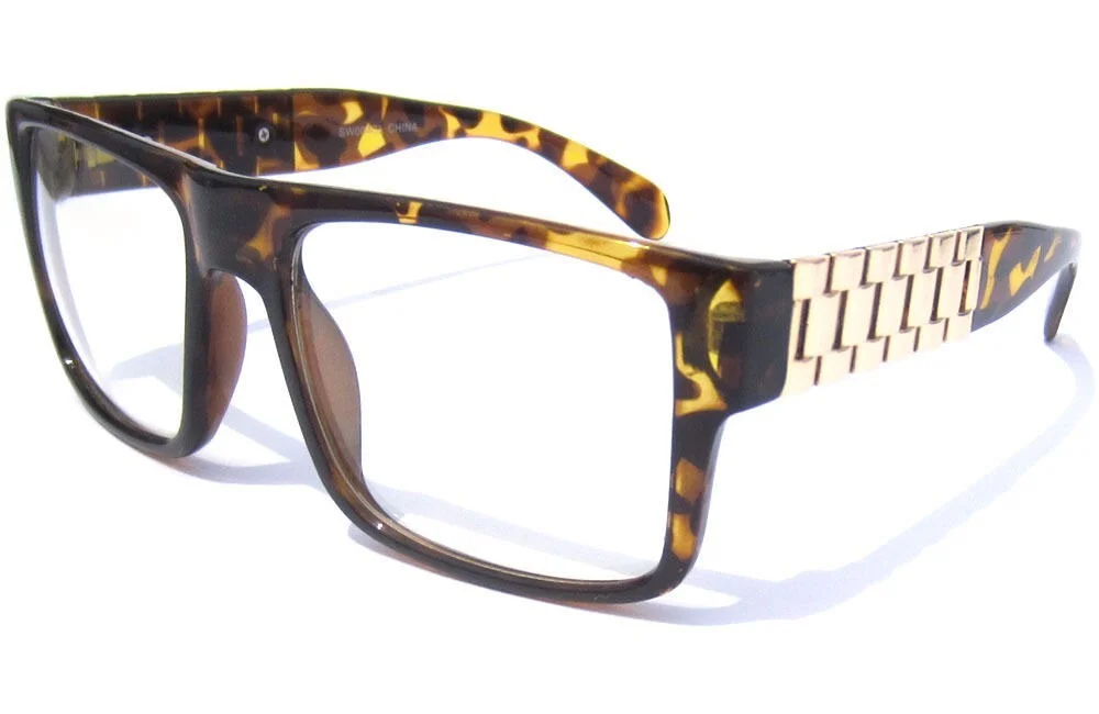 Bold Frame Clear Lens Eye Glasses Mens Metal Link Chain Side Arm Square Eyewear 4