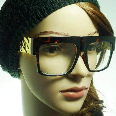 RETRO Gold Chain Party Rapper DJ Square Rectangle Frame Clear Lens Eye Glasses
