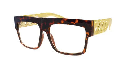 RETRO Gold Chain Party Rapper DJ Square Rectangle Frame Clear Lens Eye Glasses 2